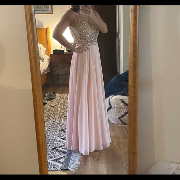 Lulus True Love Blush Beaded Rhinestone Maxi Dress Gown Size 2 - Picture 2 of 3